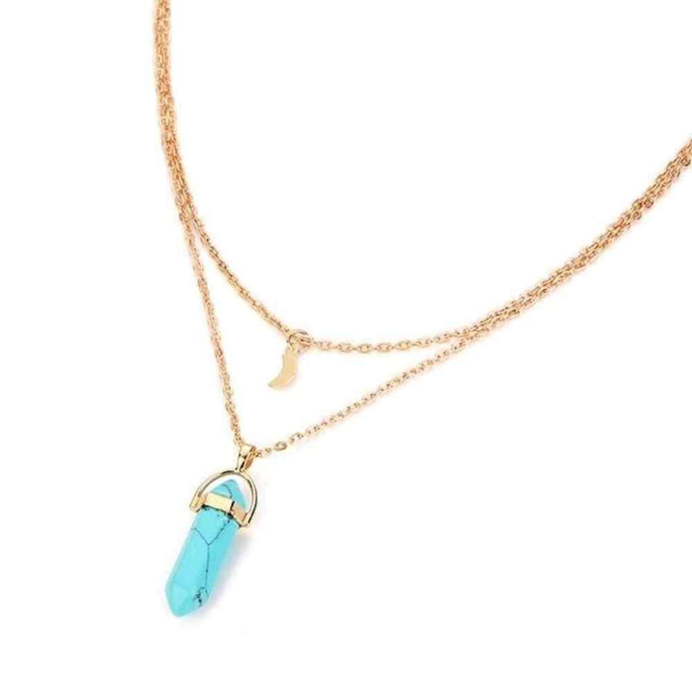 Moon & Quartz Double Strand Gold Necklace - Picture 3 of 5